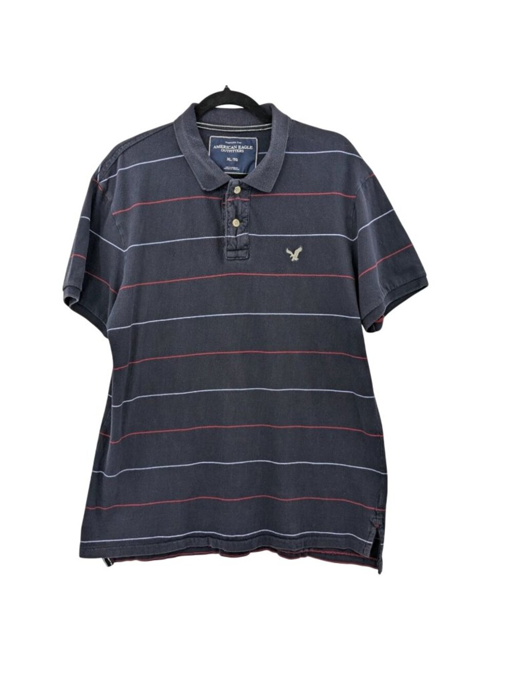 American Eagle Striped Polo Shirt Casual Preppy Y2K  Logo Normcore Grunge XLarge